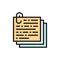 Stack of notes, documents with paperclip, recipe, text flat color icon.