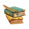 Stack of old books with antique quill. Education and wisdom concept. Vector icon for education and literature theme