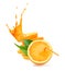 Stack of orange fruit slices with juice splash.