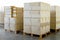 Stack of Package Boxes on Pallets in Storage Warehouse. Supply Chain. Storehouse Commerce Shipment. Shipping Warehouse Logistics