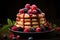 a stack of pancakes with berries and raspberries