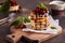 Stack of Pancakes with cherries and chocolate syrup