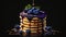 A Stack Of Pancakes With A Dollop Of Blueberry Jam On Top And A Drizzle Of Maple Syrup. Generative AI