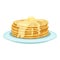 Stack of pancakes on light blue plate isolated illustration