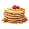 stack of pancakes with rasberries On White Background_Generative_AI