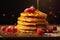 a stack of pancakes with raspberries on top