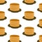 Stack of pancakes seamless doodle pattern, vector color illustration