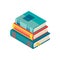 Stack of paper books with colorful hard cover in isometric. Vector flat illustration.