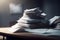 Stack of papers on wooden table in office, closeup. Business concept.