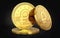 Stack of Petro, the oil backed cryptocurrency coin, isolated on black background. 3D rendering