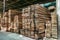 stack of pile wood bar in lumber yard factory use for construction wood industry