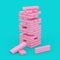 Stack of Pink Brick Block Cubes in Duotone Style. 3d Rendering