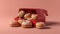Stack of pink donuts, tempting indulgence gift generated by AI