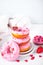 Stack of pink doughnuts on the plate. Valentine's Day concept.