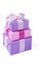 Stack of pink and purple gifts, isolated on white