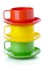 Stack of plastic colorful cups and plates - perfect for picnic