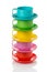 Stack of plastic corlorful cups and plates - perfect for picnic