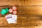 Stack of poker chips and aces on wooden background, poker chips spread, big blind, dealer, poker concept