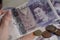 Stack of Pound Coins on Twenty Pound Notes