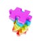 Stack of puzzle jigsaw glossy pieces isolated