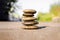 Stack pyramid stone zen pebbles nature on cement road