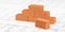 Stack of red brick stones with single red brick in front on architectural building construction drawing plans background,
