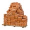 Stack of red clay bricks on white background