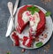 Stack of Red Velvet pancakes on a plate