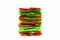 Stack of Red, Yellow and Green Foil Plastic Snack Packaging. Unhealthy Food, Recycling Concept