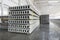 Stack of reinforced concrete slabs in a factory workshop