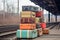 stack of retro suitcases on an old train platform