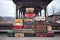 stack of retro suitcases on an old train platform