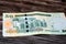 Stack of the reverse side of Saudi Arabia 50 SAR fifty Saudi riyals cash money banknote with the photo of Al Aqsa Mosque