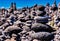 Stack of rocks on a blurry background in the Canary Islands, Spain - business stability concept