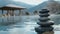 Stack of Rocks on Wooden Dock