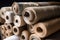 a stack of rolled up brown and white paper towels and rolls of brown and white paper towels and rolls of brown and white paper