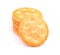 Stack round cracker isolated on white background. Dry cracker cookies isolated. Saltines isolated