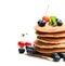 Stack of scotch pancakes with fresh blueberry and wild apples i