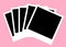 A stack and spread of some black blank polaroid photos from instant film cameras pink backdrop