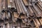 Stack of steel and rusty rail profiles