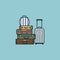 Stack of suitcases, a hat box and a rolling luggage vector illustration