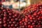 Stack of sweet cherry at the market.