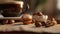 Stack of sweet croissants and cookies on rustic coffee table generated by AI