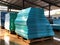 Stack of tack plastic sheets are kept in the warehouse. acrylic glass, building materials storage.