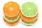 Stack of tangerines and limes slices isolated