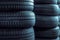 Stack of tires for sale in warehouse