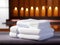 stack of towels with a pile of white towel on a wooden background, Ai Generated