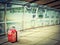 Stack of traveling luggage in airport terminal