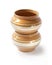 Stack of twoo glazed ceramic pots for cooking on a white background with clipping path