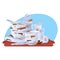 Stack of unwashed dishes vector flat pile of dirty bowl, cup, mug, plate, knife, fork, spoon